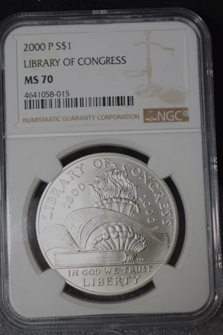 2000-P Library of Congress Silver Dollar Modern Commemorative NGC MS70 Cover