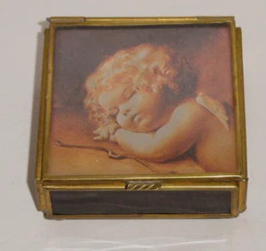 Vintage Trinket Box ~ Enesco Stain Glass ~ Sleeping Angel ~ Mirrored ~ Mexico - Picture 1 of 10