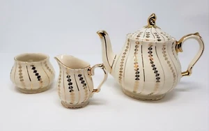 Vintage Sadler England Gold Trims Teapot Sugar & Cream fine bone china 4 Pcs - Picture 1 of 6