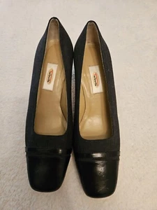 Talbots Women's Black Fabric and Leather Cap Toe Block Heel Pumps US Sz 7 M EUC - Picture 1 of 10