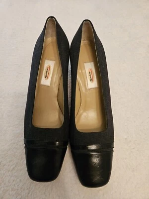 Talbots Women's Black Fabric and Leather Cap Toe Block Heel Pumps US Sz 7 M EUC - Image 1 of 4