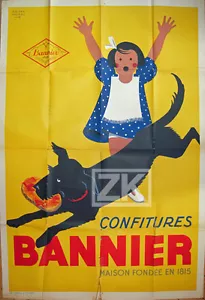 ROLAND ANSIEAU Confitures BANNIER Enfant Chien Publicité Adv Poster Affiche 40s - Foto 1 di 1