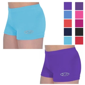 Girls Hipster Shorts Gymnastics The Zone Smooth Velour Dance Logo Lycra Z2000 - Picture 1 of 12
