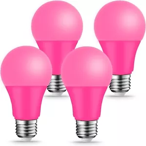 4 Pack Pink Light Bulbs 9W(60W Equivalent) E26 Base LED Colored Light Bulb NEW - Picture 1 of 7