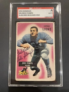 Tarjeta de novato Bowman firmada por Dick Stanfel 1955 autógrafo fútbol americano de la corte Leones SGC - Imagen 1 de 3