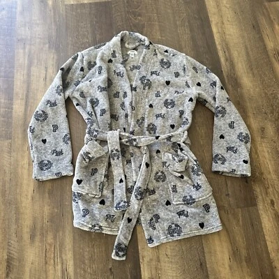 Victoria's Secret Rosa Acogedora Bata Corta Polar Gris Azul Logo M/L Foto 1 de 4