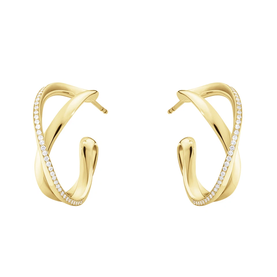 Georg Jensen Gold Ear Hoops w/ Diamonds - Infinity #1573B - Image 1 of 1