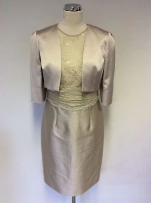 VESTIDO LÁPIZ Y CHAQUETA BOLERO COAST OYSTER BEIGE ENCAJE TALLA 12/14 Foto 1 de 4