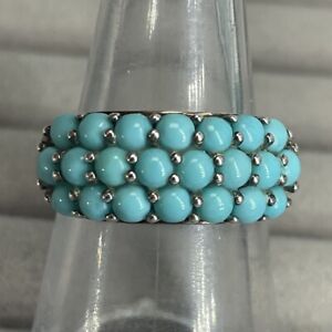 925 Sterling Silver Ring Sleeping Beauty Turquoise Cluster Gemstone Size P 1/2