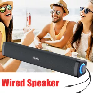 LED USB Wired Sound Bar Stereo Speakers TV Computer USB For PC Desktop Tablets - Picture 1 of 16