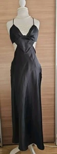 ZARA Black Satin Maxi Evening Dress Diamond Cut Size M, Used - Picture 1 of 3