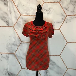 Marc By Marc Jacobs Little Plaid Tee - Size M - Molten Lava Multi - EUC - Picture 1 of 8
