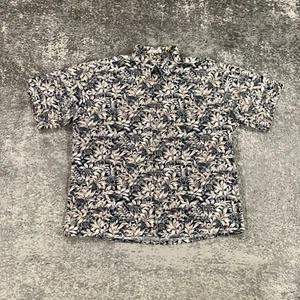Vintage Pierre Cardin Hawaiian Shirt Mens XL Black Beige Floral Fish Print 90s - Picture 1 of 11
