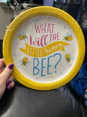 Platos de fiesta What Will The Little Honey Bee revelan género 10,5" 8ct.  ¡¡Nuevo!!! Foto 1 de 2