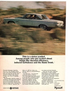 Vintage 1965 Original Print Ad PLYMOUTH BELVEDERE SATELLITE ~Status Symbol~ - Picture 1 of 1