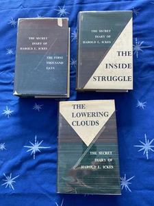 Harold L Ickes THE SECRET DIARIES OF 3 volumes ALL 1st HC/DJ biographical notes - Picture 1 of 6