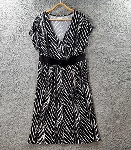 MILLERS Womens Dress Size 16 Black White Stretch Knit Short Sleeve A-line Midi - Picture 1 of 14