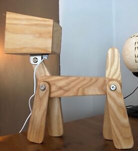 Wooden Dog Lamp Light Scandi Style Adjustable Dimmable Cute Quirky Sit Stand VGC