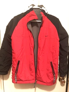 Nike Reversible Coat Youth Windbreaker Puffer Jacket Fleece Red Gray Zip RARE - Picture 1 of 7