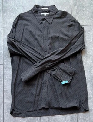 Camisa social Perry Ellis com botões cinza escuro listras azuis tamanho XXL - Imagem 1 de 4