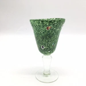 Green Hand Blown Millefiori Murano Leonardo Style Art Glass Goblets 7 5/8” - Picture 1 of 7