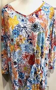 Ali Miles 2x Crinkle Strick Blumen leichte 3/4 Arm Tunika Oberteil V-Ausschnitt - Bild 1 von 5