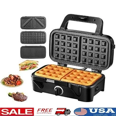 3 in 1 Sandwich Toaster Waffle Grill Maker Non Stick 1200W Temperature Control - Image 1 of 4