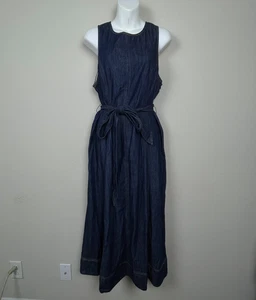 Vestido Boden 10R Azul Denim Midi Cinturón Calce y Acampanado Boho Clásico Algodón - Imagen 1 de 8