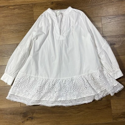 H&M Vestido Con Ojales Bordado Mangas Globo Blanco Talla XL Foto 1 de 4