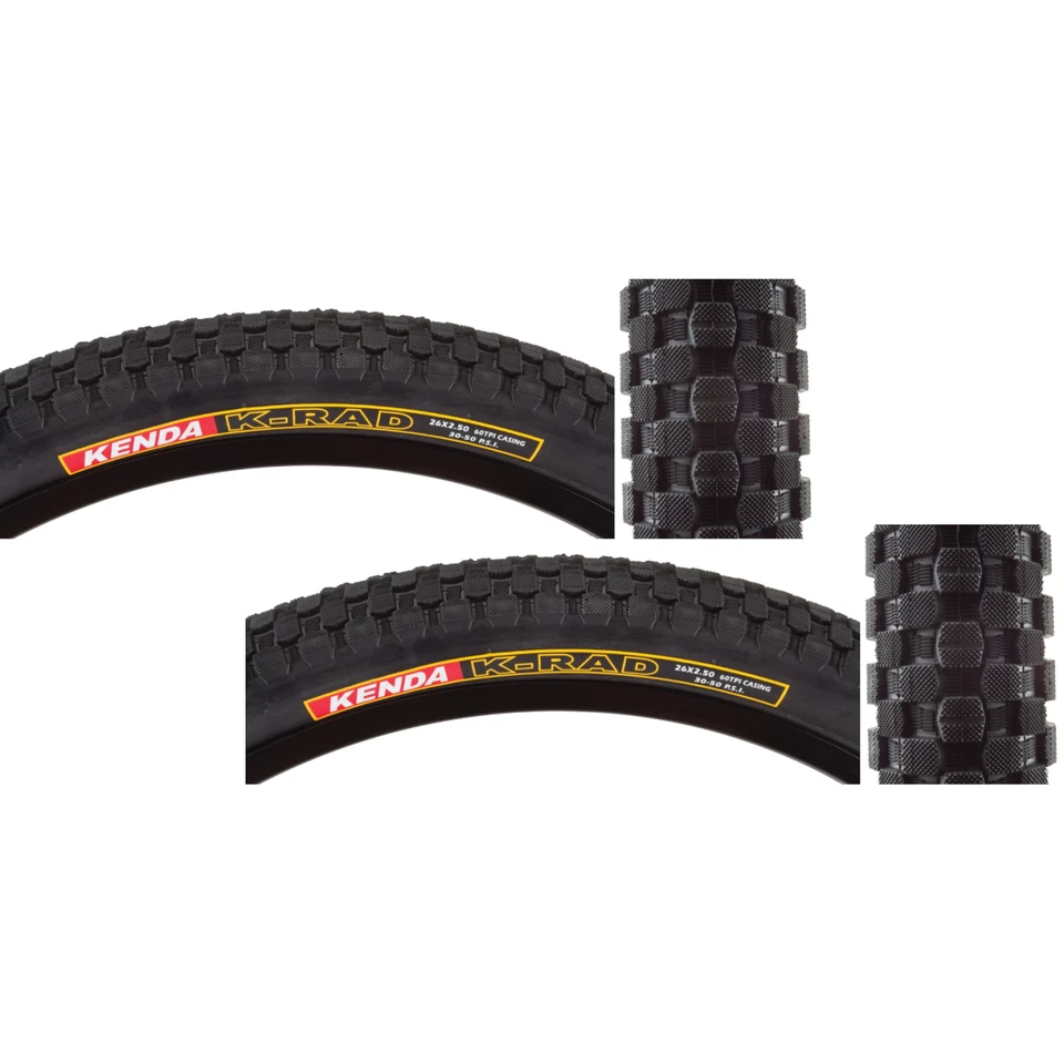 Bicycle Tires KENDA K-rad Sport 26 X 2.5 Black Src/60 Wire 50psi