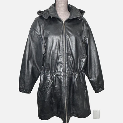 Chaqueta de Cuero Wilsons Para Mujer Grande Negra Con Capucha Larga Parka Cremallera Abrigo Acolchado Foto 1 de 4