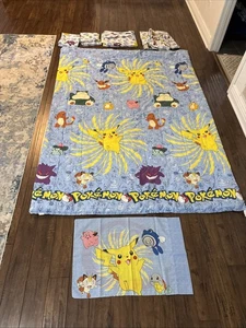 Vintage 90's Pokemon Comforter Blanket Nintendo Huge 76x84 Bedroom Set! Rare! - Picture 1 of 21