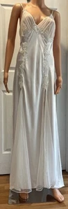 Victoria Secret White Satin Long Lingerie Maxi Dress Silk Bodice & Lace Sz L - Picture 1 of 13