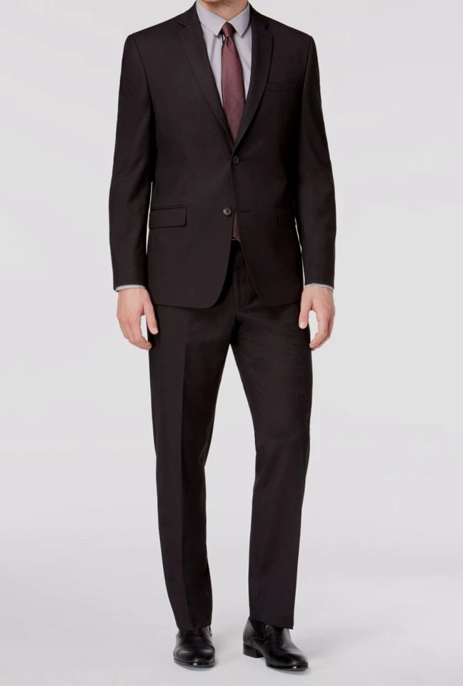 Andrew Marc Men's Classic Fit Stretch Black Grid 2 PC Suit 42r 35 X 32