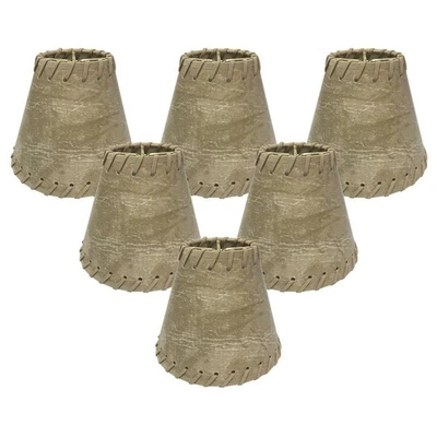 CS-972-6-6 Lámpara de araña de cuero sintético tonos 6pk marrón claro 3x6x5 borde de punto de látigo Foto 1 de 4