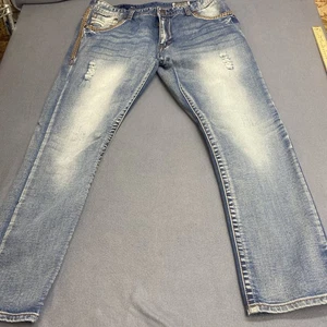 GS-115 Denim Men’s Blue Brown Distressed Denim Jean Size 40x33 Read Description - Picture 1 of 18