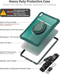 Drop And Shock Proof Case For Tablet Dark Green w/ Stand/Hook Strap for iPad - Picture 1 of 9