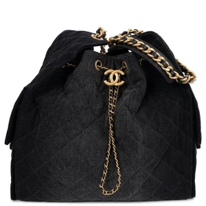 72183 auth CHANEL black washed denim 25S SMALL 25 Bag - Picture 1 of 11