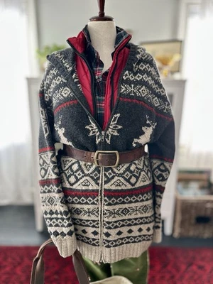 Lindo suéter feminino Ralph Lauren 3XL lã de cordeiro com capuz Fair Isle Longline - Imagem 1 de 4