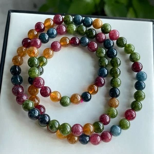6mm Natural Color Tourmaline Crystal Women Beads Bracelet AAA - Picture 1 of 7