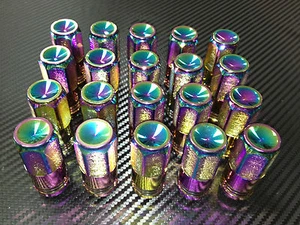 12X1.5 NEO CHROME ALUMINUM TUNER LUG NUT SET 20 HONDA ACURA TOYOTA CIVIC LUGNUTS - Picture 1 of 12