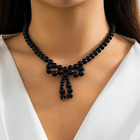 Gothic Black Imitation Pearl Beaded Bow Pendant Necklace for Women Korean Fashio