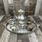  Vintage Royal Holland 5-teiliges Zinn Tee Set Kaffeekanne Teekanne Zucker Milchkännchen Tablett
