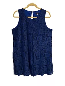 Abito donna Tommy Hilfiger blu floreale pizzo senza maniche tubino taglia 14 foderato - Foto 1 di 7