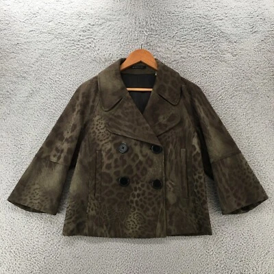 Elietahari Peacoat Jacket Womens XS Olive Brown Animal Print 3/4 Sleeve Notched - Image 1 of 4