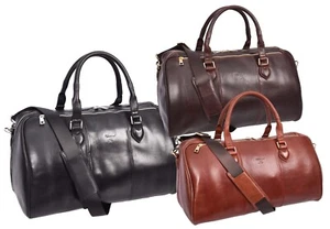 Genuine Leather Holdall Overnight Cross Body Weekend Travel Duffel Bag HLG47 - Picture 1 of 25