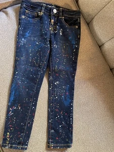 Gymboree Girl Size 4 Jeans Denim Blue Super Skinny Paint Splash Adjustable Waist - Picture 1 of 4