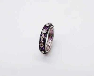 ANELLO ROSARIO BLACK RODIUM CON ZIRCONI BIANCHI E AMETISTE IN ARGENTO 925 RODIO - Foto 1 di 2