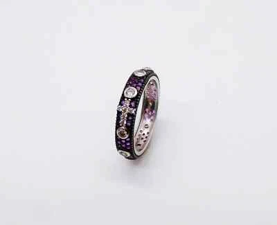 ANELLO ROSARIO BLACK RODIUM CON ZIRCONI BIANCHI E AMETISTE IN ARGENTO 925 RODIO - Immagine 1 di 2