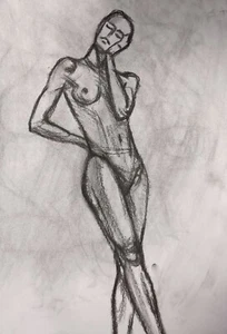 Nude Art, Life drawing in Charcoal, Genuine ORIGINAL ART 30x34cm Signed - Picture 1 of 1